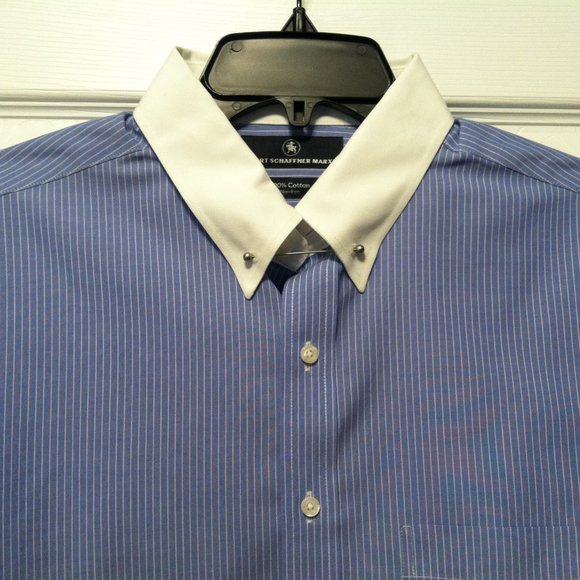 HART SCHAFFNER MARX MENS NEW BLUE STRIPED 100%COTTON DRESS SHIRT SIZE: 16/33